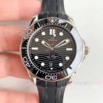 OM Factory Omega Seamaster Diver 300m Copy Watch Black Dial Black Rubber Band